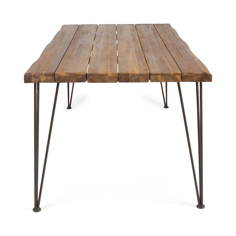 Table à manger en bois d'acacia de 72 po – Fini teck + pieds en métal rustique