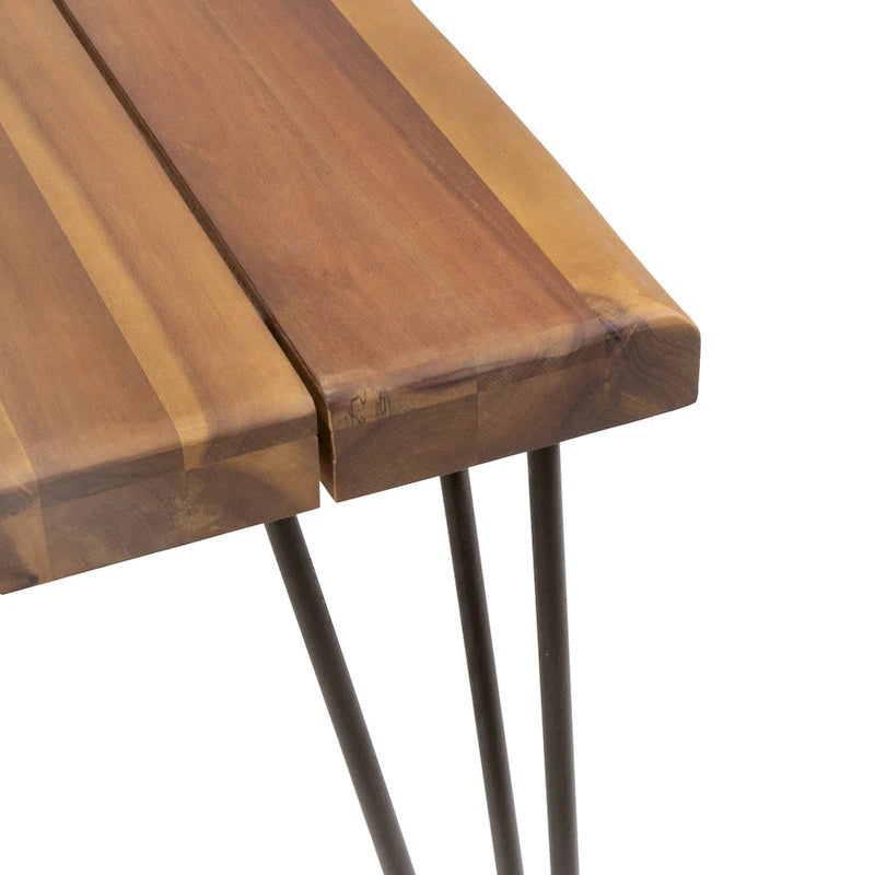 Table à manger en bois d'acacia de 72 po – Fini teck + pieds en métal rustique
