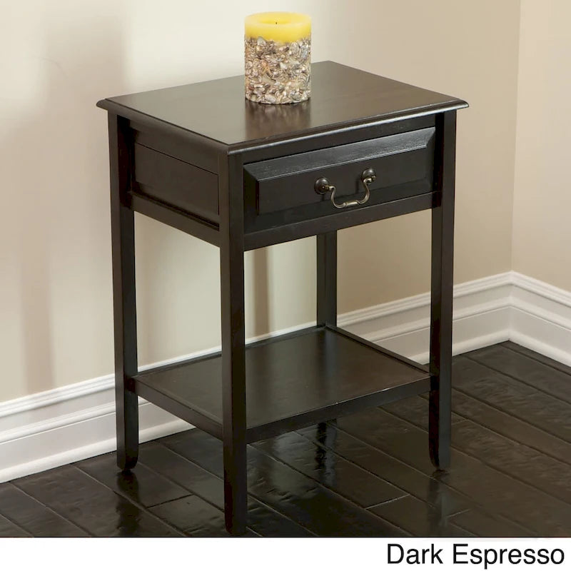 Table d'appoint en bois d'acacia avec tiroir et étagère ouverte