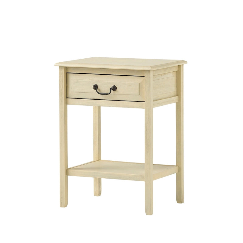 Table d'appoint en bois d'acacia avec tiroir et étagère ouverte