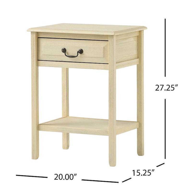 Table d'appoint en bois d'acacia avec tiroir et étagère ouverte