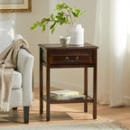 Table d'appoint en bois d'acacia avec tiroir et étagère ouverte