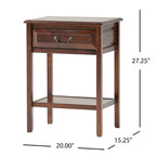 Table d'appoint en bois d'acacia avec tiroir et étagère ouverte