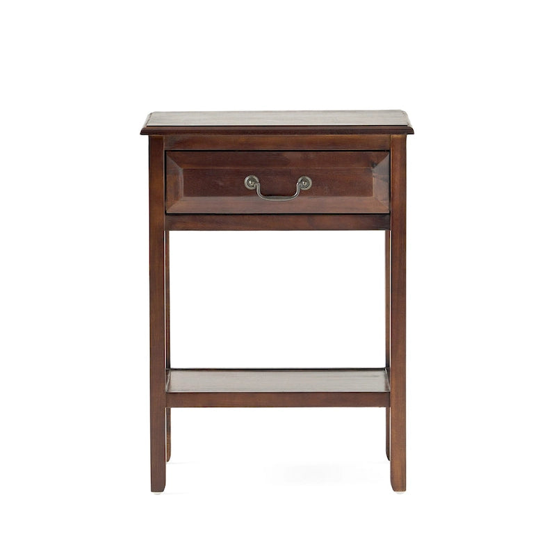 Table d'appoint en bois d'acacia avec tiroir et étagère ouverte