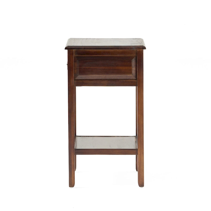 Table d'appoint en bois d'acacia avec tiroir et étagère ouverte