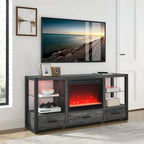 Meuble TV multimédia pour cheminée électrique de 60 pouces avec lumières LED colorées synchronisées - Couleur chêne rustique foncé