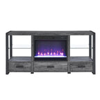 Meuble TV multimédia pour cheminée électrique de 60 pouces avec lumières LED colorées synchronisées - Couleur chêne rustique foncé