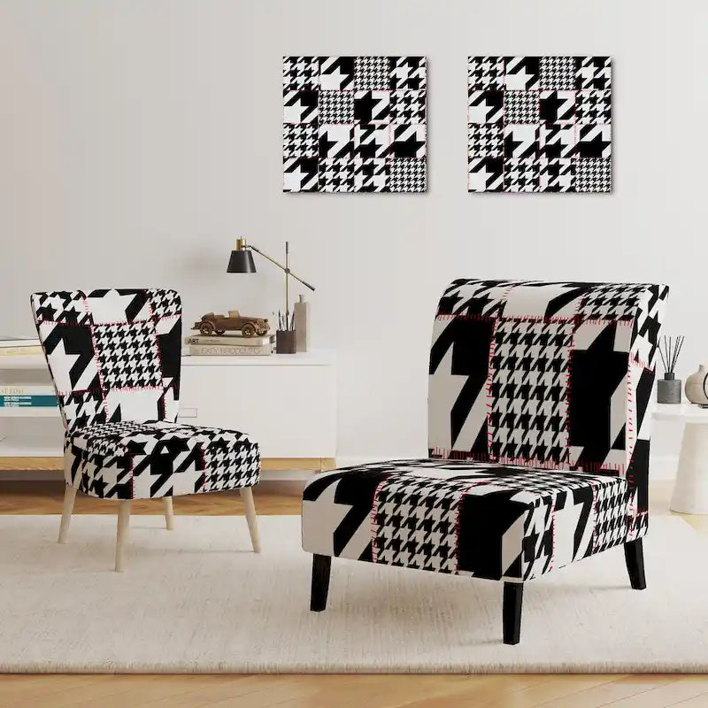 Fauteuil d'appoint rembourré à motif pied-de-poule classique