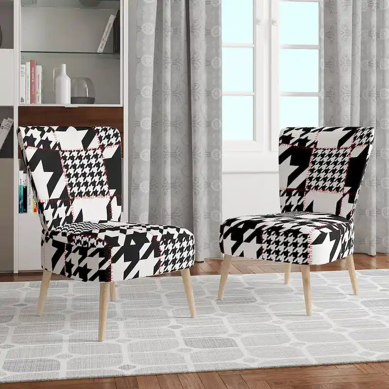 Fauteuil d'appoint rembourré à motif pied-de-poule classique