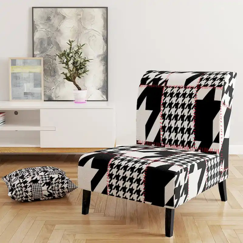 Fauteuil d'appoint rembourré à motif pied-de-poule classique
