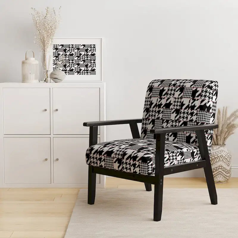Fauteuil d'appoint rembourré à motif pied-de-poule classique
