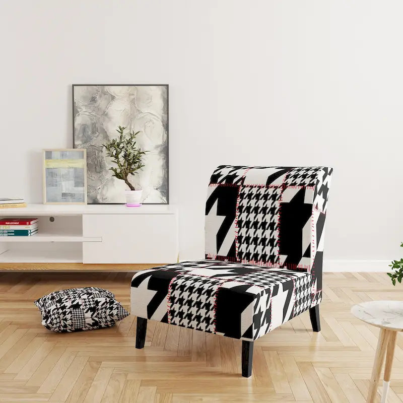 Fauteuil d'appoint rembourré à motif pied-de-poule classique
