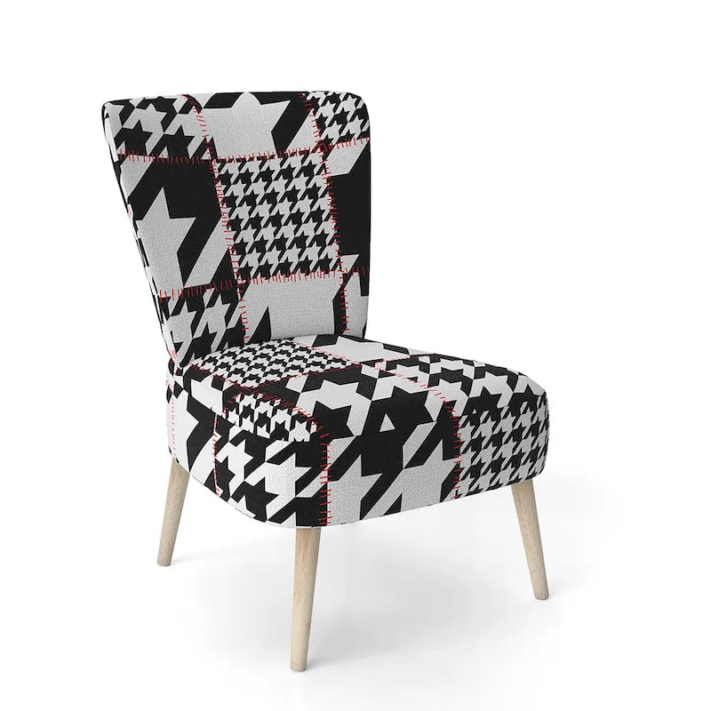 Fauteuil d'appoint rembourré à motif pied-de-poule classique