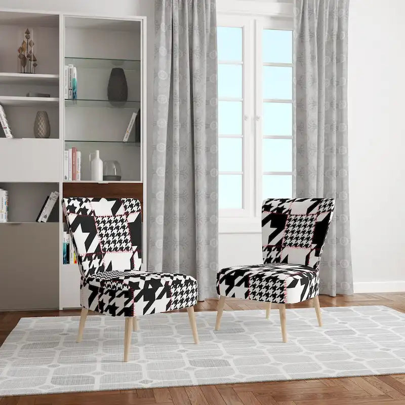 Fauteuil d'appoint rembourré à motif pied-de-poule classique