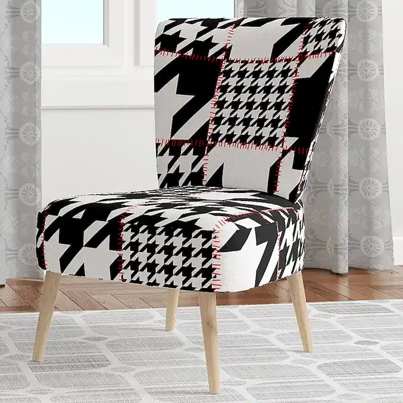 Fauteuil d'appoint rembourré à motif pied-de-poule classique