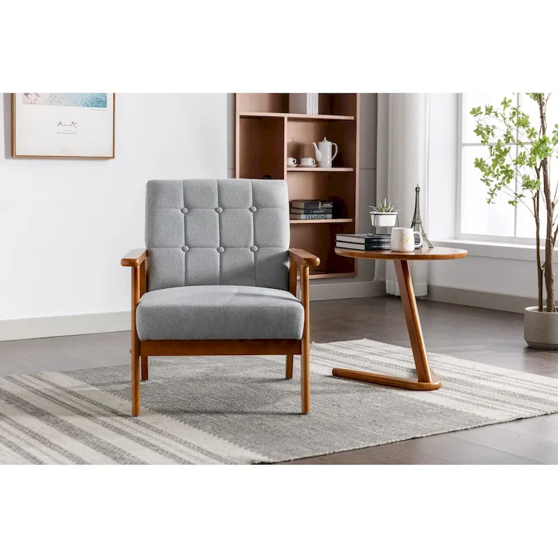 Fauteuil d'appoint avec accoudoirs et pieds en bois massif – Salon, Chambre, Bureau