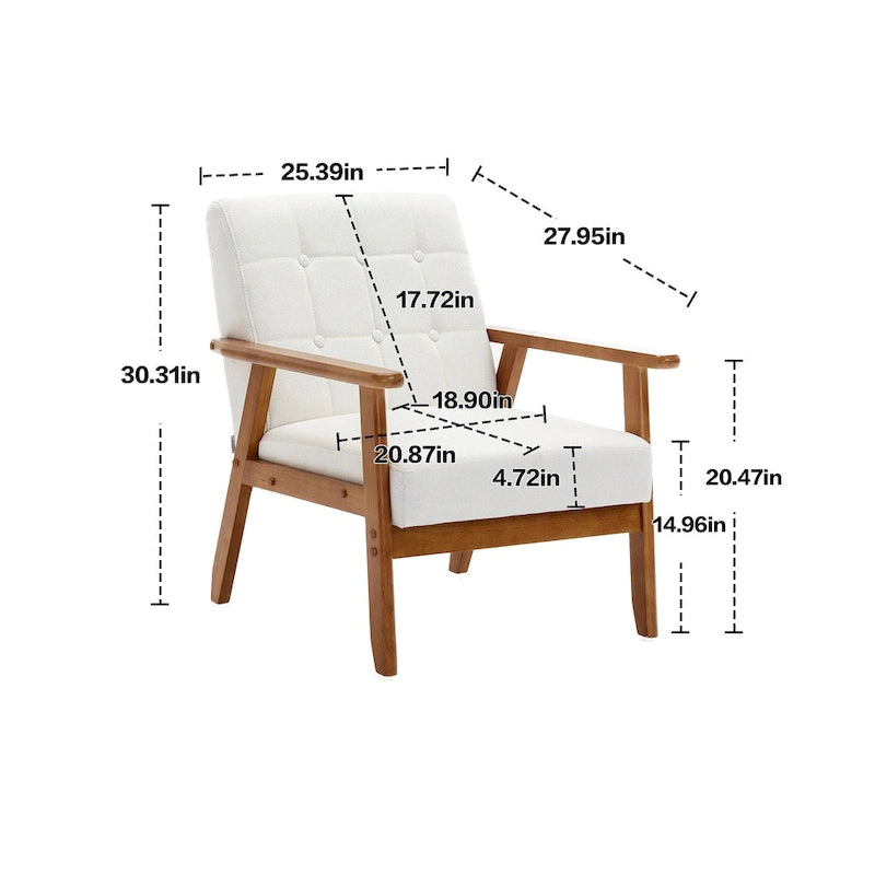Fauteuil d'appoint avec accoudoirs et pieds en bois massif – Salon, Chambre, Bureau