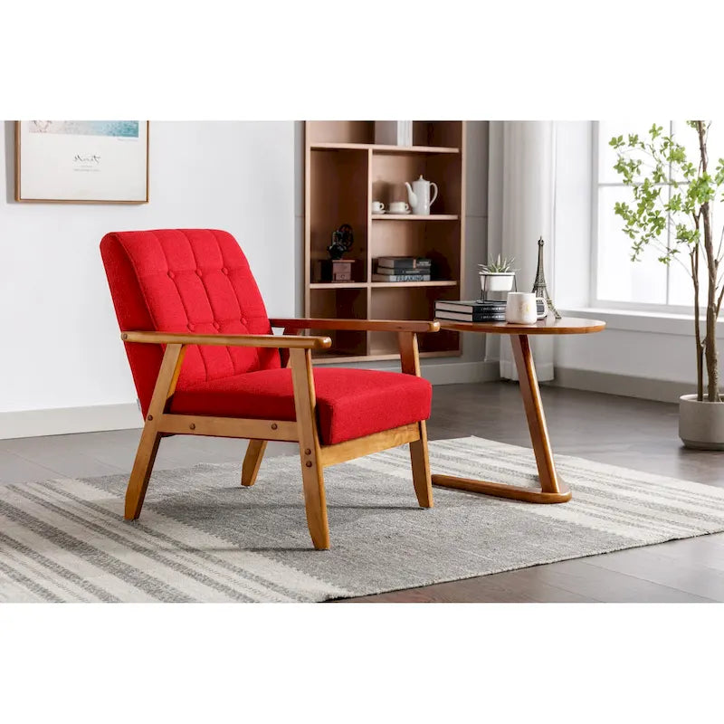 Fauteuil d'appoint avec accoudoirs et pieds en bois massif – Salon, Chambre, Bureau
