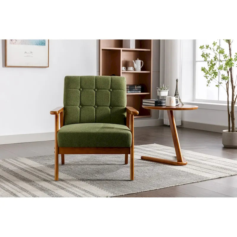 Fauteuil d'appoint avec accoudoirs et pieds en bois massif – Salon, Chambre, Bureau