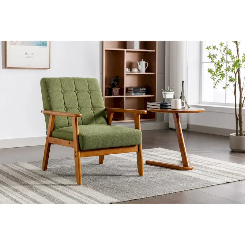 Fauteuil d'appoint avec accoudoirs et pieds en bois massif – Salon, Chambre, Bureau