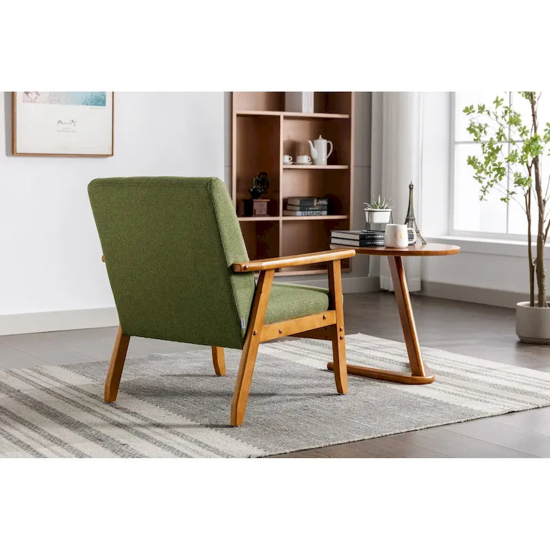 Fauteuil d'appoint avec accoudoirs et pieds en bois massif – Salon, Chambre, Bureau