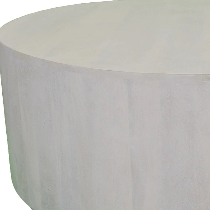 Table Basse Ronde 42" en Bois Massif – Finition Vieillie Blanc Rustique