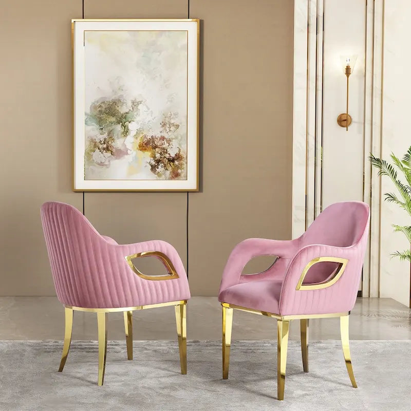 Chaise de salle à manger en velours avec accoudoirs en métal et pieds en acier inoxydable