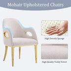 Chaise de salle à manger en velours avec accoudoirs en métal et pieds en acier inoxydable