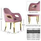 Chaise de salle à manger en velours avec accoudoirs en métal et pieds en acier inoxydable