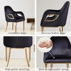 Chaise de salle à manger en velours avec accoudoirs en métal et pieds en acier inoxydable