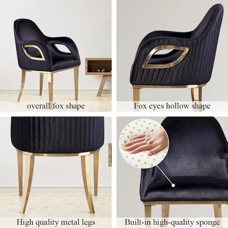 Chaise de salle à manger en velours avec accoudoirs en métal et pieds en acier inoxydable