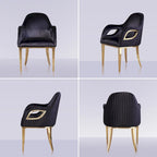 Chaise de salle à manger en velours avec accoudoirs en métal et pieds en acier inoxydable