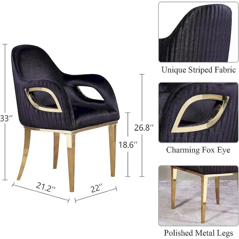 Chaise de salle à manger en velours avec accoudoirs en métal et pieds en acier inoxydable