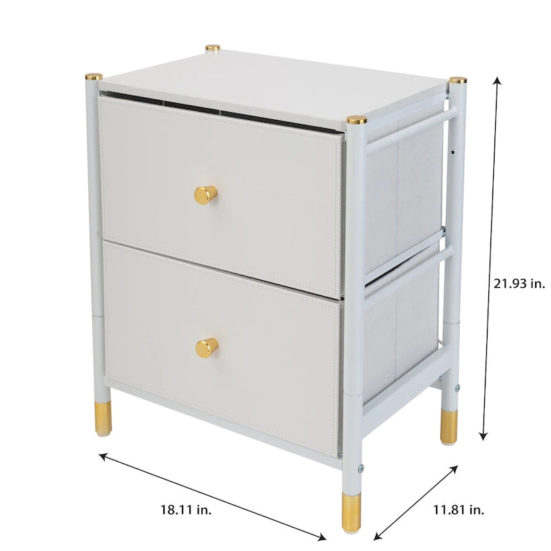 Table de chevet à 2 tiroirs avec cadre en acier