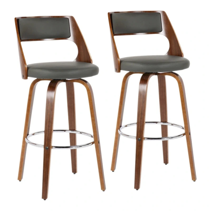 Tabouret de bar pivotant à hauteur fixe de 76 cm avec pieds en bois courbé et repose-pieds rond (lot de 2)