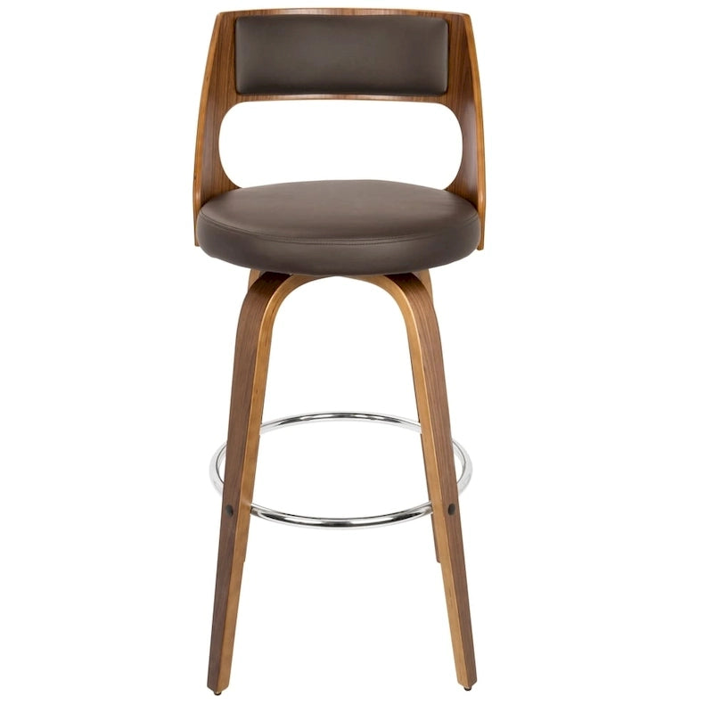 Tabouret de bar pivotant à hauteur fixe de 76 cm avec pieds en bois courbé et repose-pieds rond (lot de 2)