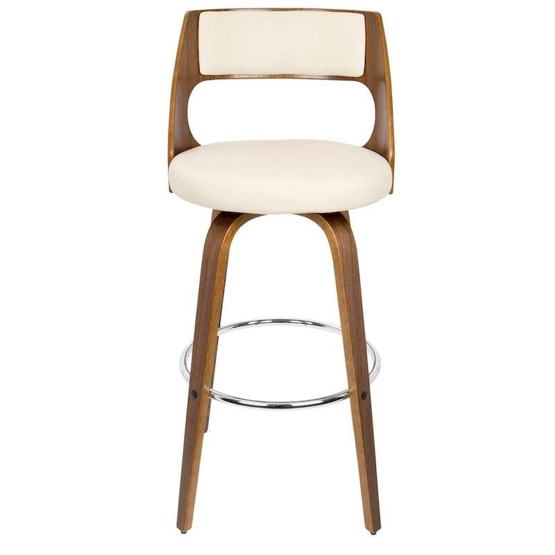 Tabouret de bar pivotant à hauteur fixe de 76 cm avec pieds en bois courbé et repose-pieds rond (lot de 2)