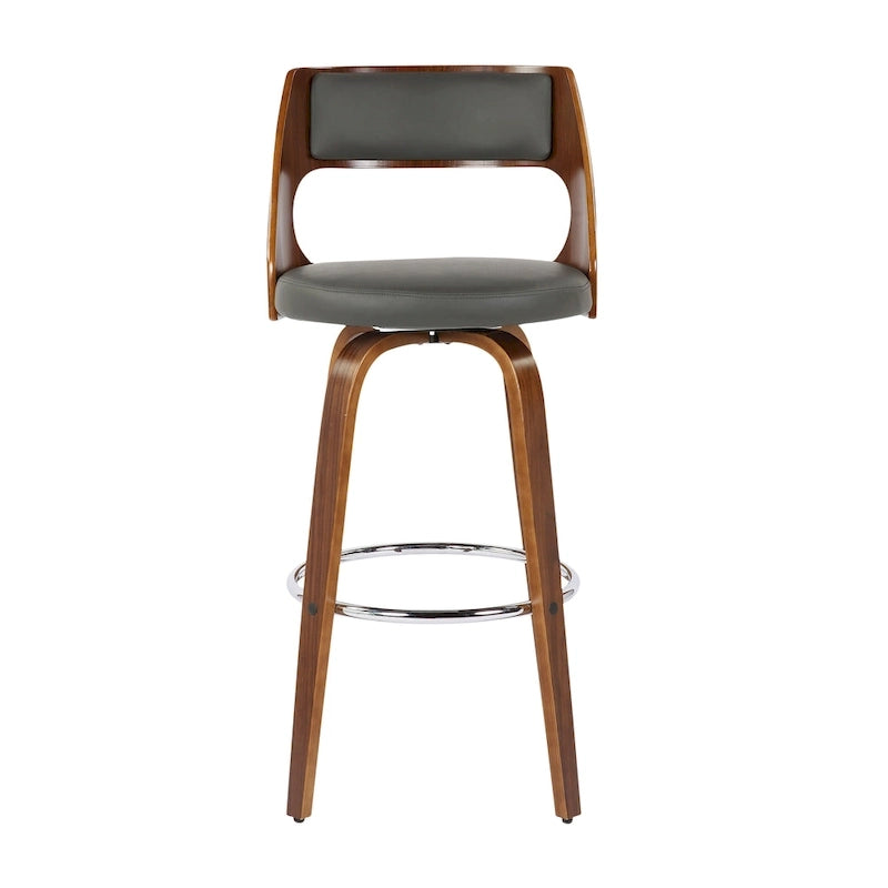 Tabouret de bar pivotant à hauteur fixe de 76 cm avec pieds en bois courbé et repose-pieds rond (lot de 2)