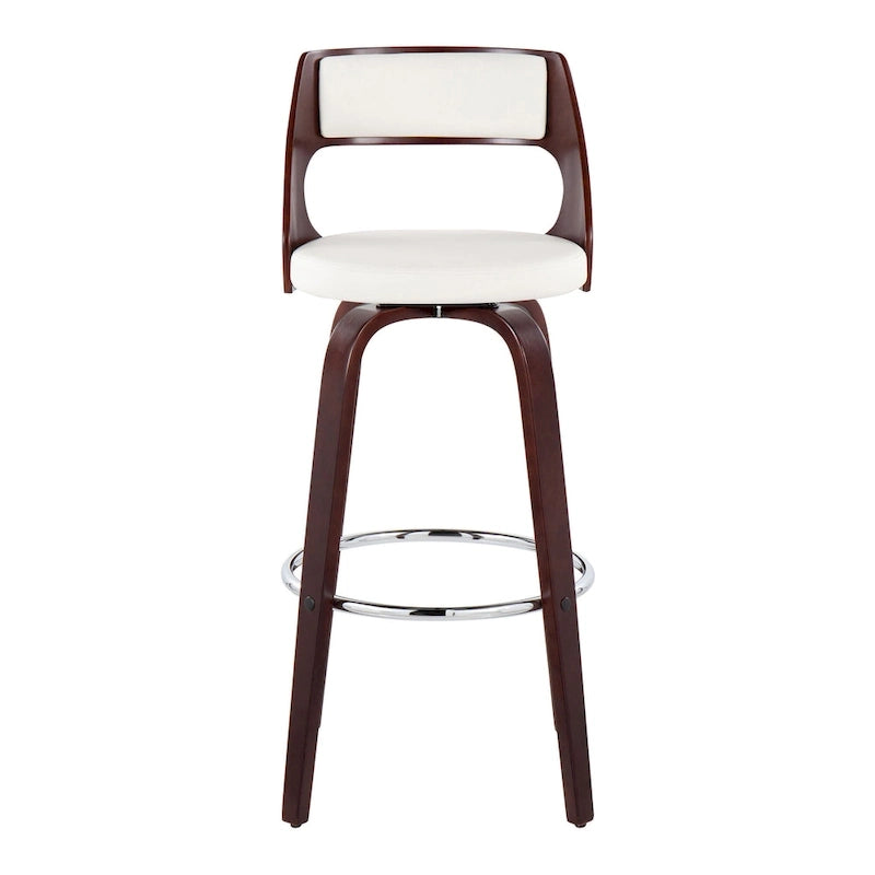 Tabouret de bar pivotant à hauteur fixe de 76 cm avec pieds en bois courbé et repose-pieds rond (lot de 2)
