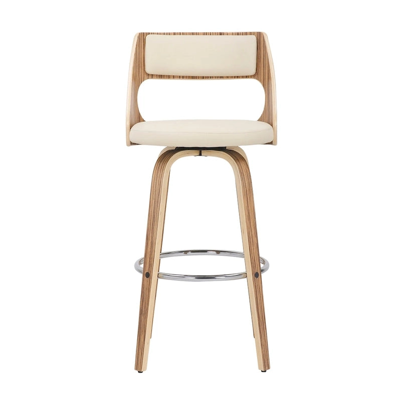 Tabouret de bar pivotant à hauteur fixe de 76 cm avec pieds en bois courbé et repose-pieds rond (lot de 2)