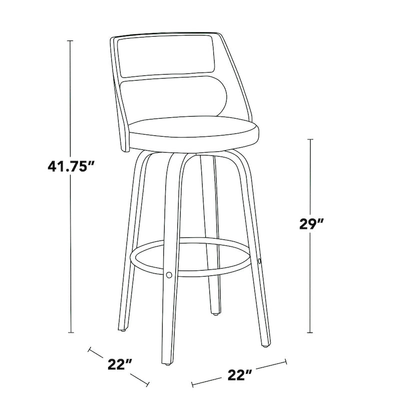 Tabouret de bar pivotant à hauteur fixe de 76 cm avec pieds en bois courbé et repose-pieds rond (lot de 2)