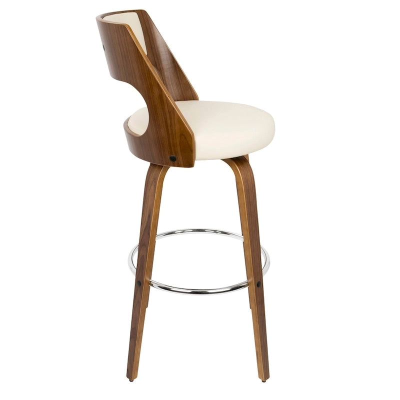 Tabouret de bar pivotant à hauteur fixe de 76 cm avec pieds en bois courbé et repose-pieds rond (lot de 2)