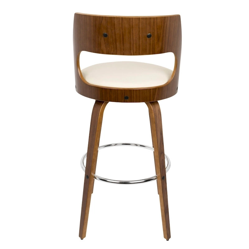 Tabouret de bar pivotant à hauteur fixe de 76 cm avec pieds en bois courbé et repose-pieds rond (lot de 2)