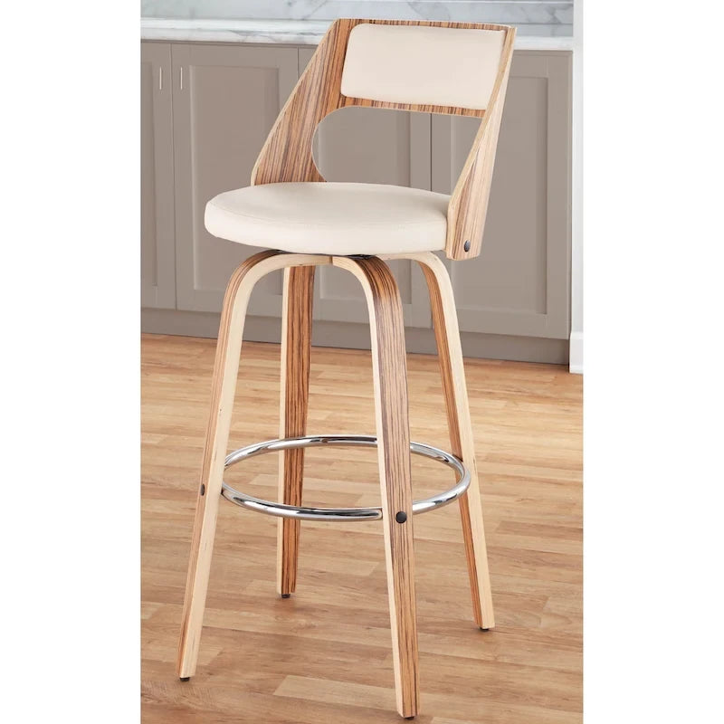 Tabouret de bar pivotant à hauteur fixe de 76 cm avec pieds en bois courbé et repose-pieds rond (lot de 2)