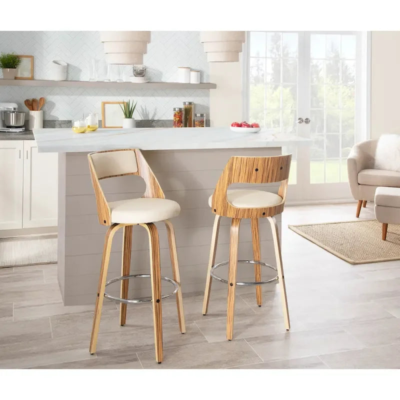 Tabouret de bar pivotant à hauteur fixe de 76 cm avec pieds en bois courbé et repose-pieds rond (lot de 2)