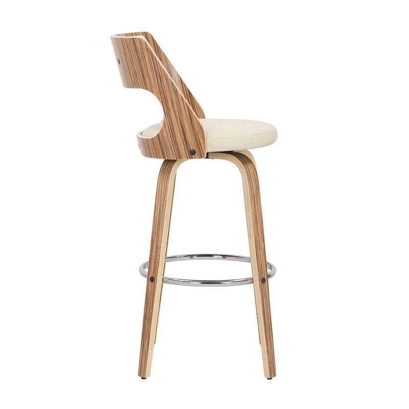 Tabouret de bar pivotant à hauteur fixe de 76 cm avec pieds en bois courbé et repose-pieds rond (lot de 2)