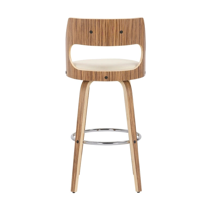 Tabouret de bar pivotant à hauteur fixe de 76 cm avec pieds en bois courbé et repose-pieds rond (lot de 2)