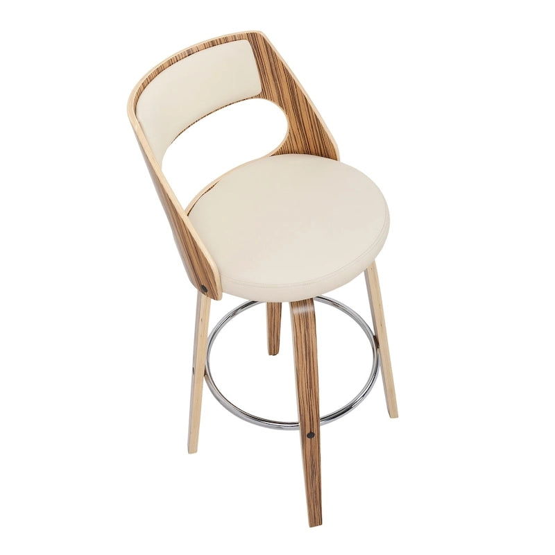Tabouret de bar pivotant à hauteur fixe de 76 cm avec pieds en bois courbé et repose-pieds rond (lot de 2)