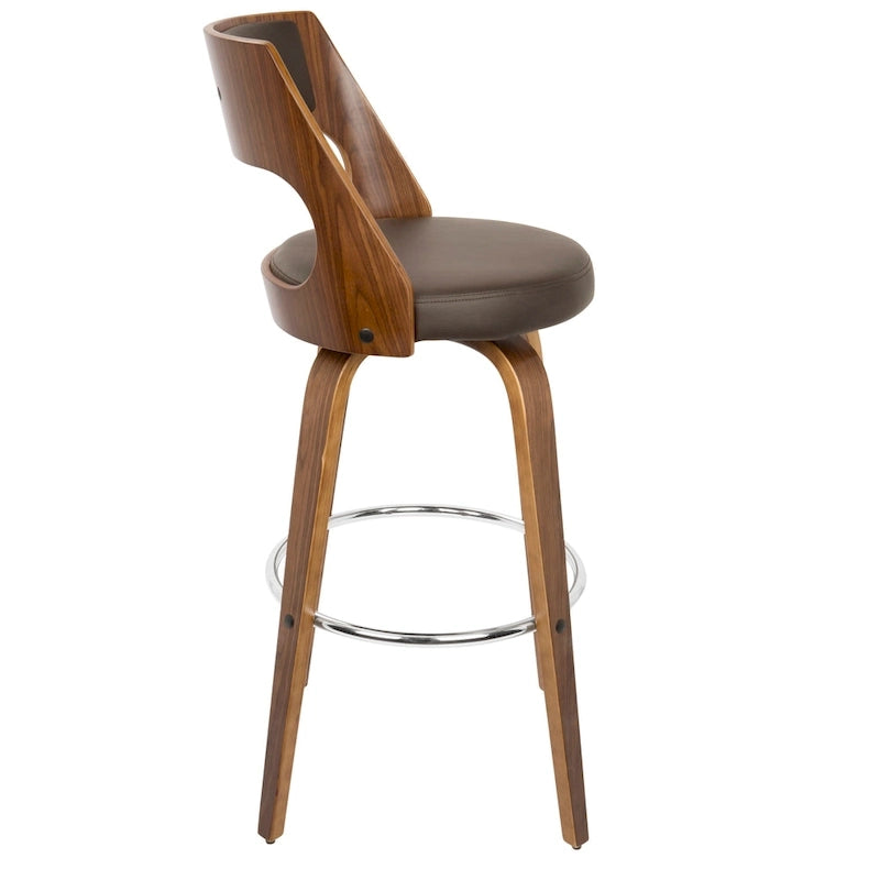 Tabouret de bar pivotant à hauteur fixe de 76 cm avec pieds en bois courbé et repose-pieds rond (lot de 2)