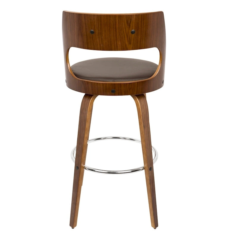 Tabouret de bar pivotant à hauteur fixe de 76 cm avec pieds en bois courbé et repose-pieds rond (lot de 2)